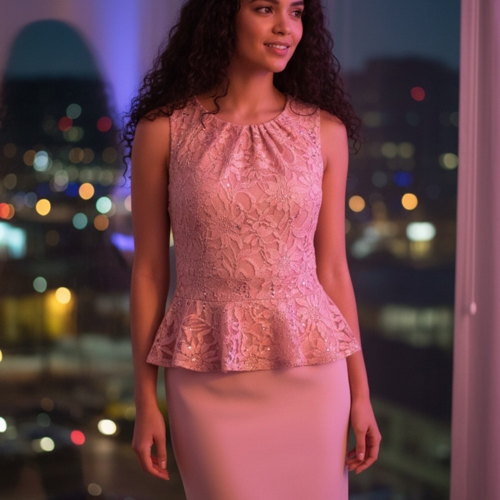 💕🎊❤️ Enfocus Studio Pink Lace Midi Dress